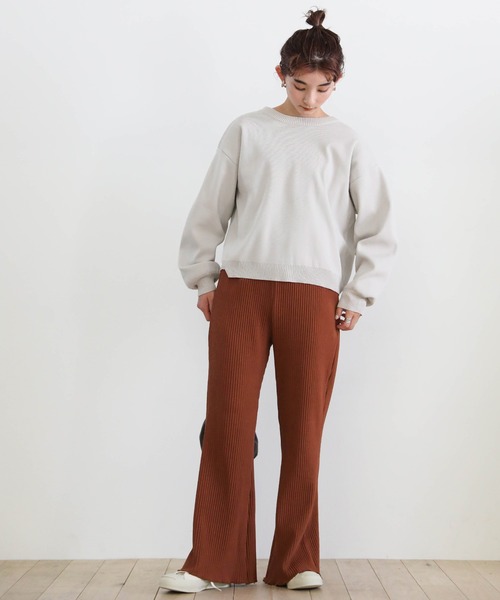 select MOCA(セレクトモカ)の「ショート丈ダンボールニットプルオーバー(Tシャツ/カットソー・レディース・ブラック/ライトグリーン/グレイッシュベージュ・FREE)」の5枚目の写真