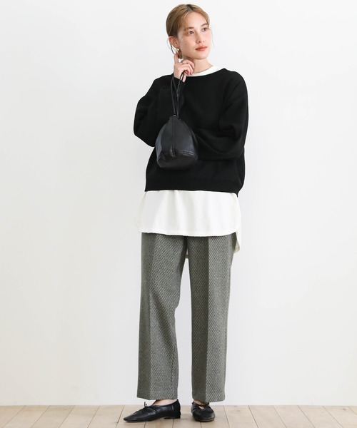 select MOCA(セレクトモカ)の「ショート丈ダンボールニットプルオーバー(Tシャツ/カットソー・レディース・ブラック/ライトグリーン/グレイッシュベージュ・FREE)」の4枚目の写真