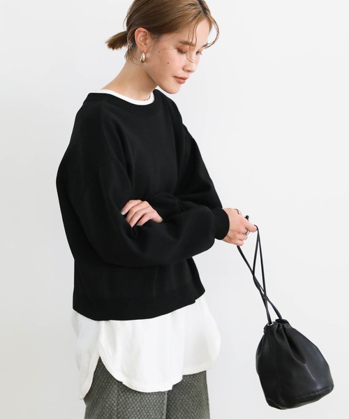 select MOCA(セレクトモカ)の「ショート丈ダンボールニットプルオーバー(Tシャツ/カットソー・レディース・ブラック/ライトグリーン/グレイッシュベージュ・FREE)」の9枚目の写真