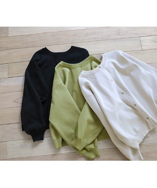 select MOCA(セレクトモカ)の「ショート丈ダンボールニットプルオーバー(Tシャツ/カットソー・レディース・ブラック/ライトグリーン/グレイッシュベージュ・FREE)」の22枚目の写真