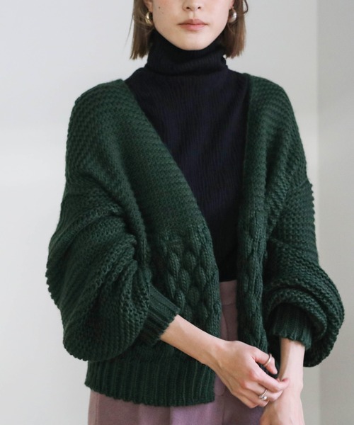 select MOCA（セレクトモカ）の「ランダム編みショートニットカーディガン（カーディガン/ボレロ・レディース・ブラック/ベージュ/グリーン・FREE）」の3枚目の写真