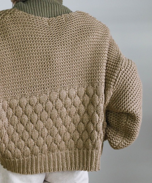 select MOCA（セレクトモカ）の「ランダム編みショートニットカーディガン（カーディガン/ボレロ・レディース・ブラック/ベージュ/グリーン・FREE）」の12枚目の写真