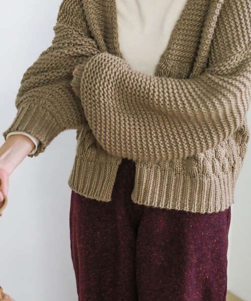 select MOCA（セレクトモカ）の「ランダム編みショートニットカーディガン（カーディガン/ボレロ・レディース・ブラック/ベージュ/グリーン・FREE）」の7枚目の写真