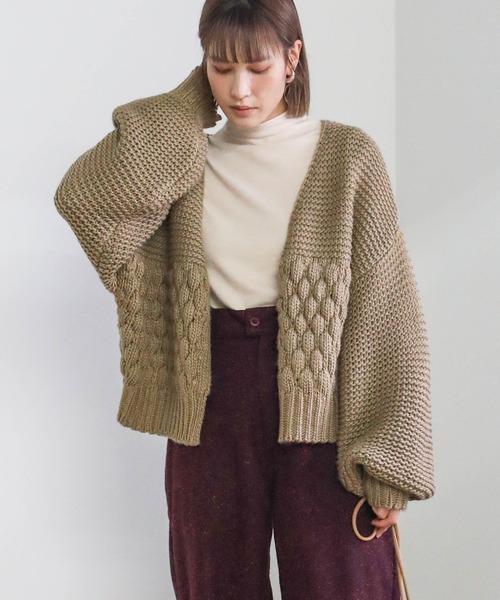 select MOCA（セレクトモカ）の「ランダム編みショートニットカーディガン（カーディガン/ボレロ・レディース・ブラック/ベージュ/グリーン・FREE）」の6枚目の写真