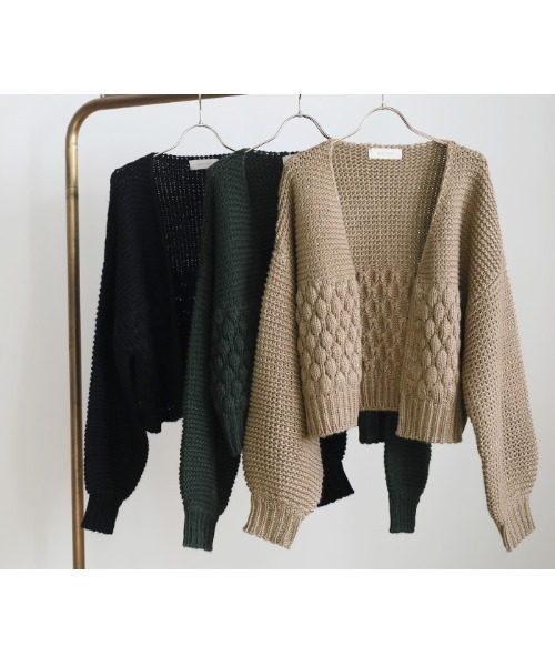 select MOCA（セレクトモカ）の「ランダム編みショートニットカーディガン（カーディガン/ボレロ・レディース・ブラック/ベージュ/グリーン・FREE）」の22枚目の写真