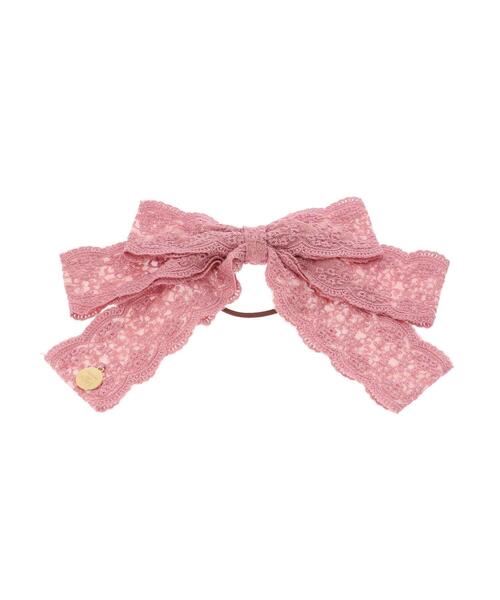 リボン　ヘアゴム♡fleur ribbon♡レース♡花柄♡ピンク♡ハンドメイド リボンヘアゴム♡fleur ribbon♡レース♡花柄♡ピンク♡ハンドメイド