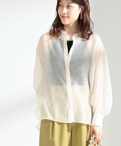 Ray Beams Ray シアー バンドカラー シャツ シャツ シアー ブラウス Beams Ray Beams レイビームス のファッション