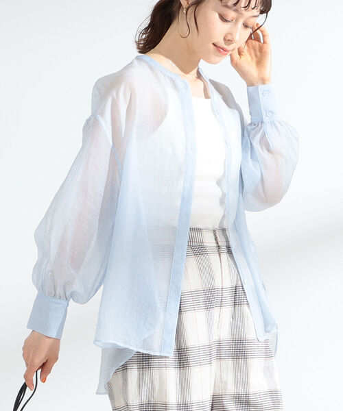 Ray Beams Ray シアー バンドカラー シャツ シャツ シアー ブラウス Beams Ray Beams レイビームス のファッション