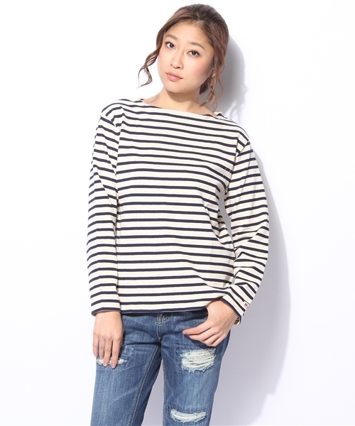 GIORDANO（ジョルダーノ）の「[GIORDANO]ﾎﾞｰﾀﾞｰ長袖Ｔシャツ（Tシャツ/カットソー・レディース・グレー/ネイビー/レッド・LARGE/MEDIUM）」の3枚目の写真