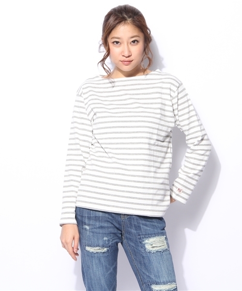 GIORDANO（ジョルダーノ）の「[GIORDANO]ﾎﾞｰﾀﾞｰ長袖Ｔシャツ（Tシャツ/カットソー・レディース・グレー/ネイビー/レッド・LARGE/MEDIUM）」の2枚目の写真