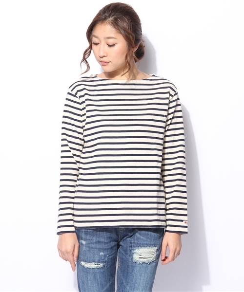 GIORDANO（ジョルダーノ）の「[GIORDANO]ﾎﾞｰﾀﾞｰ長袖Ｔシャツ（Tシャツ/カットソー・レディース・グレー/ネイビー/レッド・LARGE/MEDIUM）」の4枚目の写真