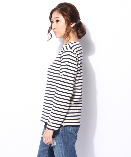 GIORDANO（ジョルダーノ）の「[GIORDANO]ﾎﾞｰﾀﾞｰ長袖Ｔシャツ（Tシャツ/カットソー・レディース・グレー/ネイビー/レッド・LARGE/MEDIUM）」の5枚目の写真