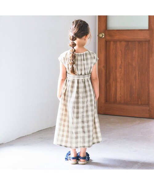apres les cours（アプレレクール）の「WEB限定 お花＆チェック柄ロングワンピ（ワンピース・キッズ・ベージュ/ピンク/イエロー/ミント・80ｃｍ/90cm/110cm/100cm/120cm/130cm/140cm）」の8枚目の写真