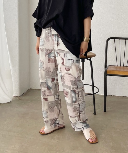 Shelly island（シェリーアイランド）の「アート柄イージーパンツ（その他パンツ・レディース・パープル/オレンジ・M）」の2枚目の写真