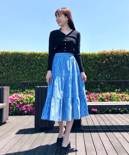 プリーツスカート ミントグリーン 紫ストライプ 31 Sons de mode（トランテアン ソン ドゥ モード）の