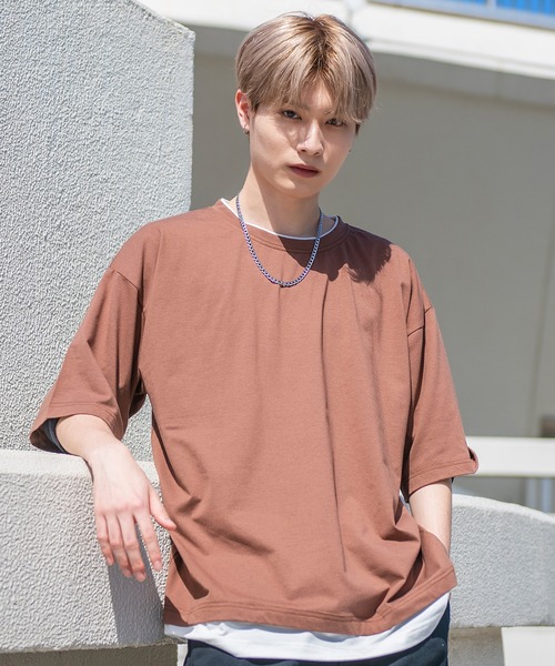 SILVER BULLET(シルバーバレット)の「『vicci/ヴィッチ』フェイクレイヤードクルーネック半袖ビッグTシャツ(Tシャツ/カットソー・メンズ・ホワイト/オリーブ/ブラック/ブラウン/チャコール/ブルー/グレー系その他・L/XL/M)」の1枚目の写真