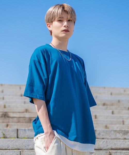 SILVER BULLET(シルバーバレット)の「『vicci/ヴィッチ』フェイクレイヤードクルーネック半袖ビッグTシャツ(Tシャツ/カットソー・メンズ・ホワイト/オリーブ/ブラック/ブラウン/チャコール/ブルー/グレー系その他・L/XL/M)」の7枚目の写真