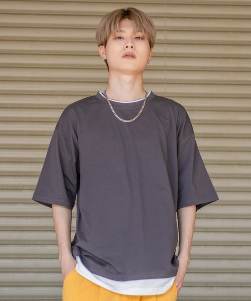 SILVER BULLET(シルバーバレット)の「『vicci/ヴィッチ』フェイクレイヤードクルーネック半袖ビッグTシャツ(Tシャツ/カットソー・メンズ・ホワイト/オリーブ/ブラック/ブラウン/チャコール/ブルー/グレー系その他・L/XL/M)」の5枚目の写真