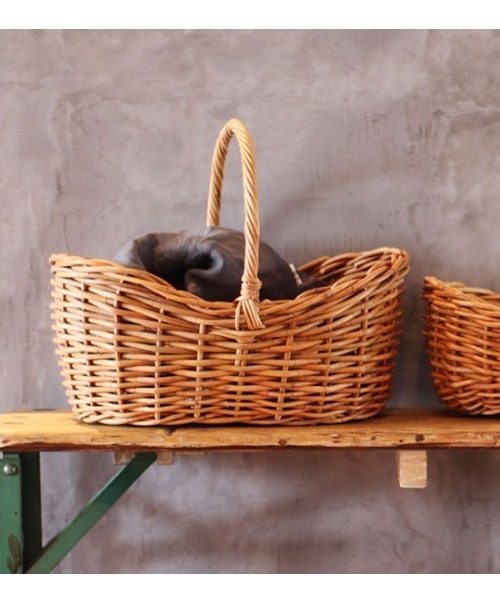 ヨーロッパ ヴィンテージ 蚤の市 アラログ ワンハンドルバスケット 籐