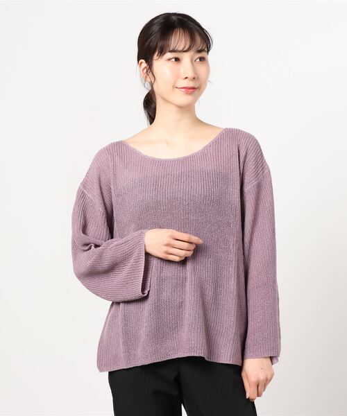 Toyome（トヨミー）の「透かし編みボートネックサマーニットトップス（ニット/セーター・レディース・ブラック/ブラウン/ベージュ/ピンク・FREE）」の4枚目の写真