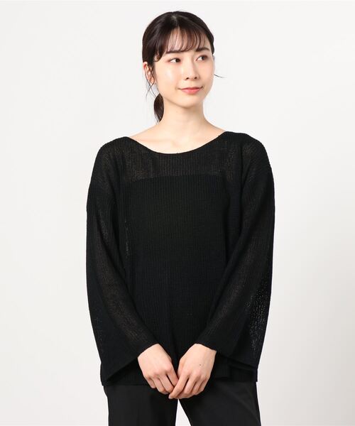 Toyome（トヨミー）の「透かし編みボートネックサマーニットトップス（ニット/セーター・レディース・ブラック/ブラウン/ベージュ/ピンク・FREE）」の2枚目の写真