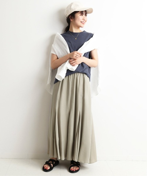 SLOBE IENA（スローブイエナ）の「フィブリルサテンフレアスカート【ウエストゴム/手洗い可能】◆（スカート・レディース・ブルー系その他/アイボリー/ネイビー/カーキ・38/36）」の10枚目の写真