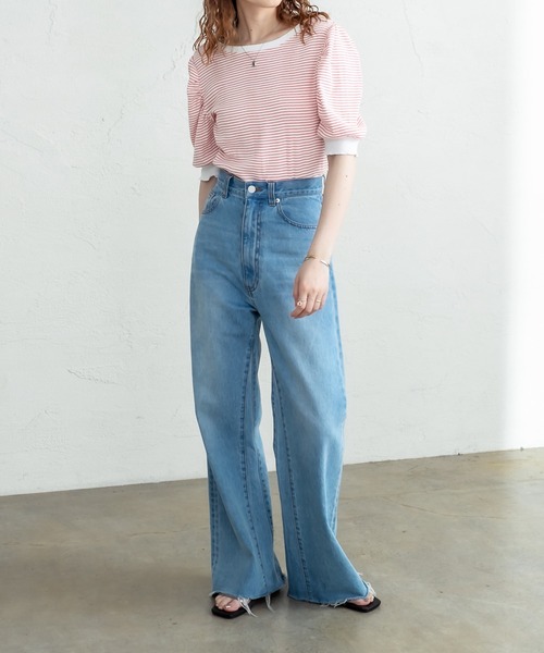 mystic（ミスティック）の「ランダムリブ半袖パフTシャツ（Tシャツ/カットソー・レディース・ブラック/イエロー/オレンジ・FREE）」の4枚目の写真