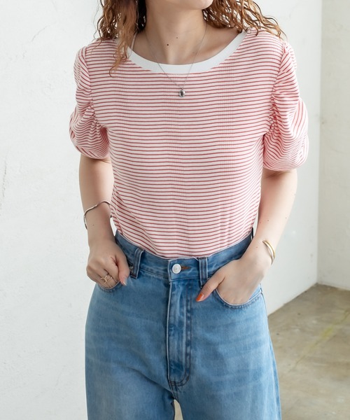 mystic（ミスティック）の「ランダムリブ半袖パフTシャツ（Tシャツ/カットソー・レディース・ブラック/イエロー/オレンジ・FREE）」の15枚目の写真