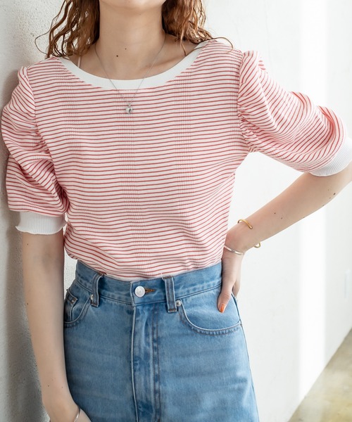 mystic（ミスティック）の「ランダムリブ半袖パフTシャツ（Tシャツ/カットソー・レディース・ブラック/イエロー/オレンジ・FREE）」の12枚目の写真