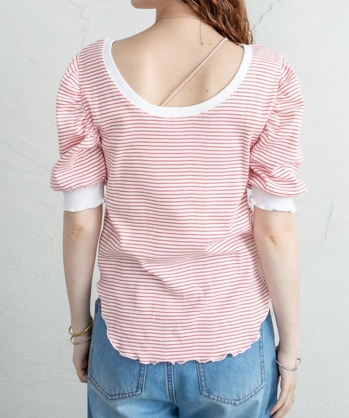 mystic（ミスティック）の「ランダムリブ半袖パフTシャツ（Tシャツ/カットソー・レディース・ブラック/イエロー/オレンジ・FREE）」の6枚目の写真