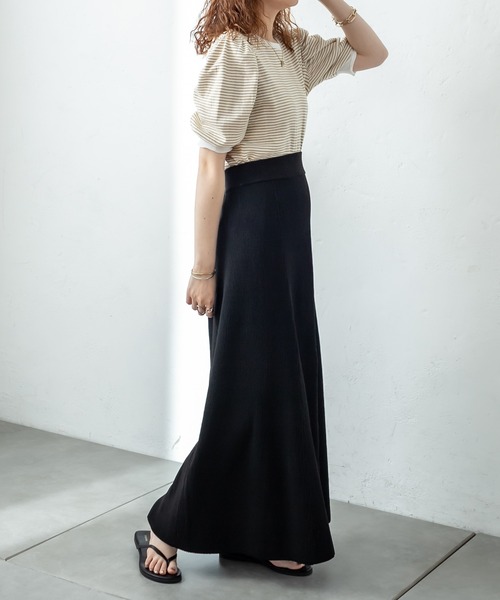 mystic（ミスティック）の「ランダムリブ半袖パフTシャツ（Tシャツ/カットソー・レディース・ブラック/イエロー/オレンジ・FREE）」の5枚目の写真