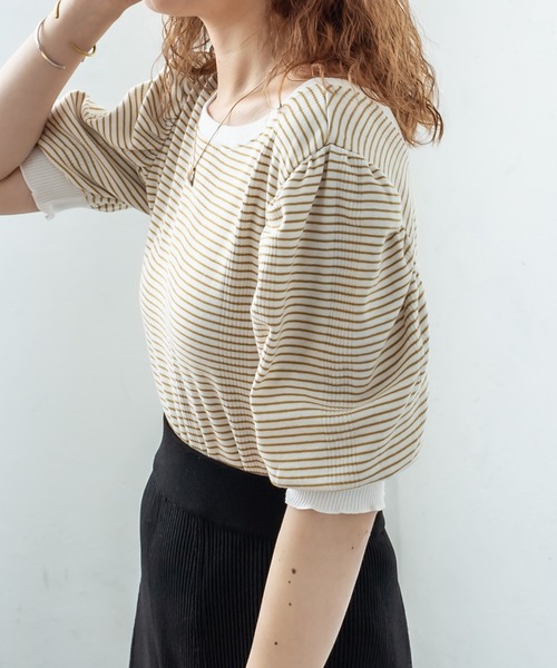 mystic（ミスティック）の「ランダムリブ半袖パフTシャツ（Tシャツ/カットソー・レディース・ブラック/イエロー/オレンジ・FREE）」の10枚目の写真