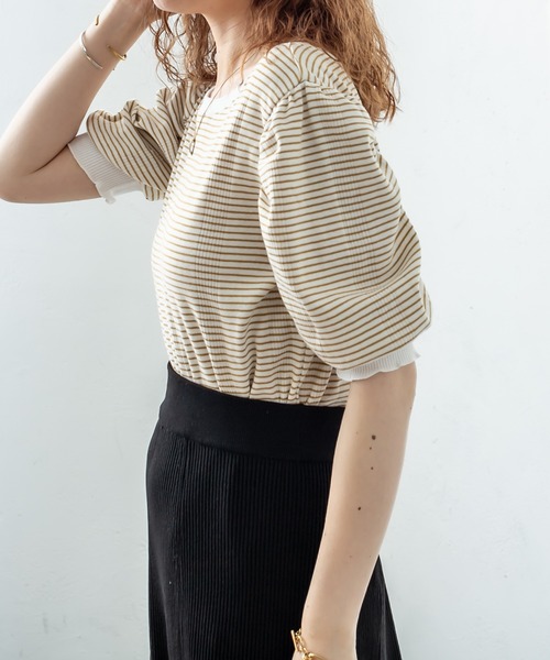 mystic（ミスティック）の「ランダムリブ半袖パフTシャツ（Tシャツ/カットソー・レディース・ブラック/イエロー/オレンジ・FREE）」の13枚目の写真