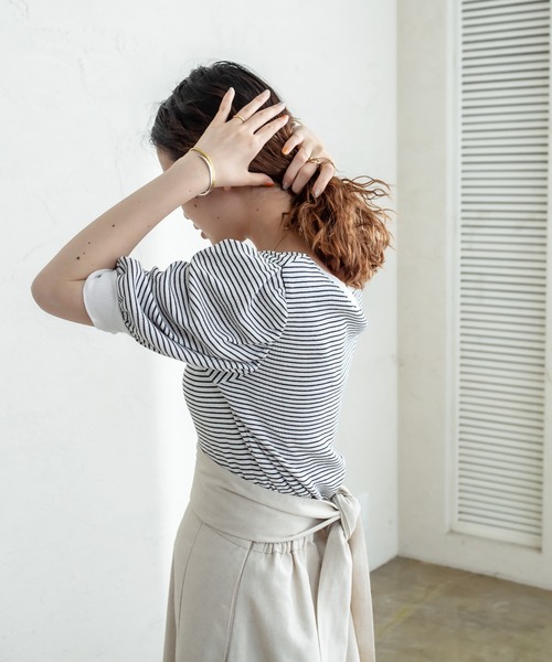 mystic（ミスティック）の「ランダムリブ半袖パフTシャツ（Tシャツ/カットソー・レディース・ブラック/イエロー/オレンジ・FREE）」の17枚目の写真