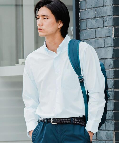 WORK TRIP OUTFITS GREEN LABEL RELAXING(ワークトリップアウトフィッツグリーンレーベル リラクシング)の「< 機能 / イージーアイロン・吸水速乾・ストレッチ >WTO ラッカン スリム ボタンダウンシャツ(ビジネスシャツ・メンズ・ホワイト/ライトブルー・SMALL/X-LARGE/MEDIUM/LARGE)」の1枚目の写真