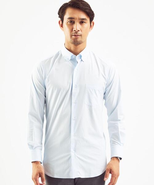 WORK TRIP OUTFITS GREEN LABEL RELAXING(ワークトリップアウトフィッツグリーンレーベル リラクシング)の「< 機能 / イージーアイロン・吸水速乾・ストレッチ >WTO ラッカン スリム ボタンダウンシャツ(ビジネスシャツ・メンズ・ホワイト/ライトブルー・SMALL/X-LARGE/MEDIUM/LARGE)」の8枚目の写真