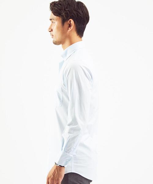 WORK TRIP OUTFITS GREEN LABEL RELAXING(ワークトリップアウトフィッツグリーンレーベル リラクシング)の「< 機能 / イージーアイロン・吸水速乾・ストレッチ >WTO ラッカン スリム ボタンダウンシャツ(ビジネスシャツ・メンズ・ホワイト/ライトブルー・SMALL/X-LARGE/MEDIUM/LARGE)」の9枚目の写真