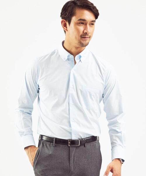 WORK TRIP OUTFITS GREEN LABEL RELAXING(ワークトリップアウトフィッツグリーンレーベル リラクシング)の「< 機能 / イージーアイロン・吸水速乾・ストレッチ >WTO ラッカン スリム ボタンダウンシャツ(ビジネスシャツ・メンズ・ホワイト/ライトブルー・SMALL/X-LARGE/MEDIUM/LARGE)」の11枚目の写真