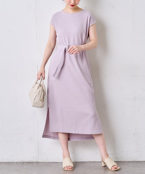 natural couture（ナチュラルクチュール）の「Dかんベルト付きサーマルワンピース（ワンピース・レディース・アイボリー/ブラック/グリーン系その他/ラベンダー/キャメル・FREE）」の4枚目の写真