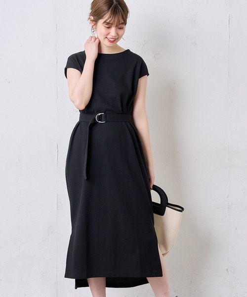 natural couture（ナチュラルクチュール）の「Dかんベルト付きサーマルワンピース（ワンピース・レディース・アイボリー/ブラック/グリーン系その他/ラベンダー/キャメル・FREE）」の2枚目の写真