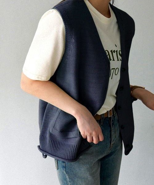 fd style(エフディ スタイル)の「【Chuzchuz】ポケットVネックベスト(ベスト・レディース・ネイビー/ピンク/アイボリー/ミント・FREE)」の4枚目の写真