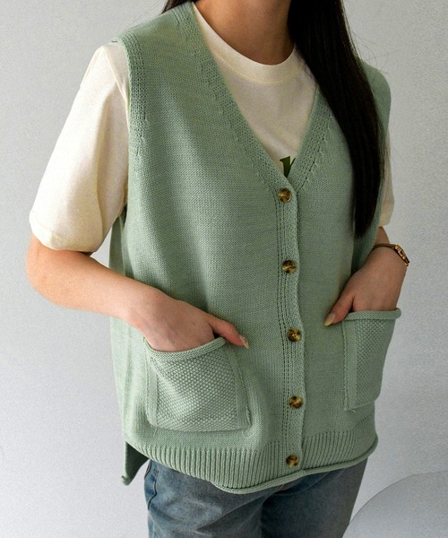 fd style(エフディ スタイル)の「【Chuzchuz】ポケットVネックベスト(ベスト・レディース・ネイビー/ピンク/アイボリー/ミント・FREE)」の3枚目の写真