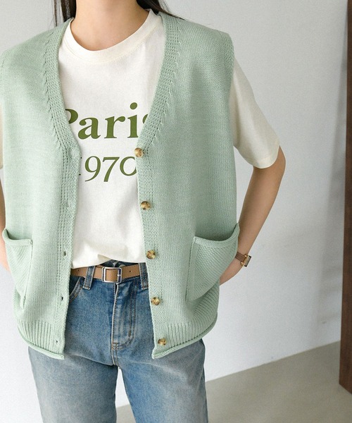 fd style(エフディ スタイル)の「【Chuzchuz】ポケットVネックベスト(ベスト・レディース・ネイビー/ピンク/アイボリー/ミント・FREE)」の5枚目の写真