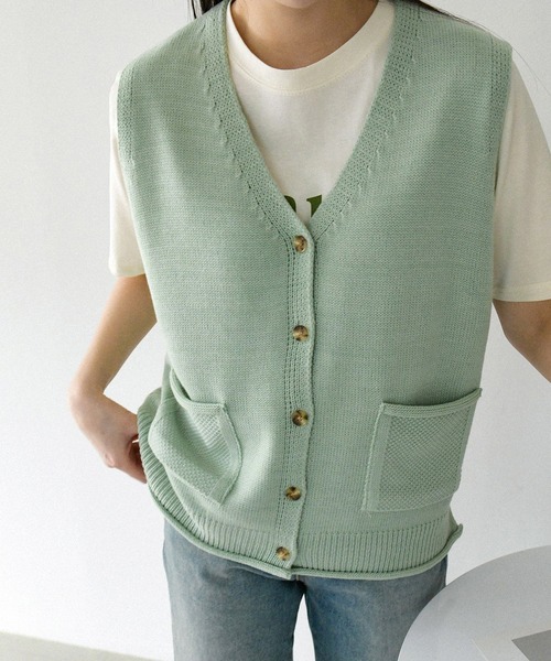 fd style(エフディ スタイル)の「【Chuzchuz】ポケットVネックベスト(ベスト・レディース・ネイビー/ピンク/アイボリー/ミント・FREE)」の9枚目の写真