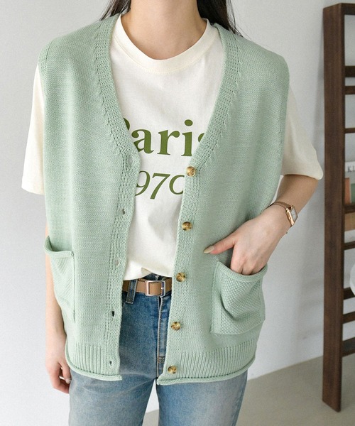 fd style(エフディ スタイル)の「【Chuzchuz】ポケットVネックベスト(ベスト・レディース・ネイビー/ピンク/アイボリー/ミント・FREE)」の19枚目の写真