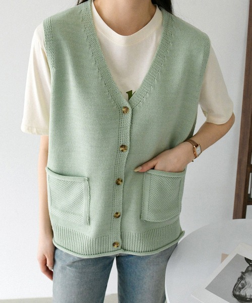 fd style(エフディ スタイル)の「【Chuzchuz】ポケットVネックベスト(ベスト・レディース・ネイビー/ピンク/アイボリー/ミント・FREE)」の12枚目の写真