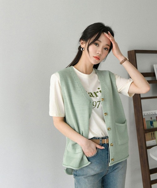 fd style(エフディ スタイル)の「【Chuzchuz】ポケットVネックベスト(ベスト・レディース・ネイビー/ピンク/アイボリー/ミント・FREE)」の10枚目の写真