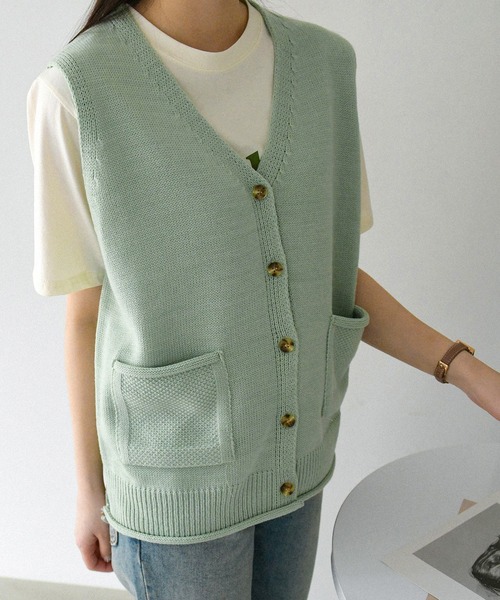 fd style(エフディ スタイル)の「【Chuzchuz】ポケットVネックベスト(ベスト・レディース・ネイビー/ピンク/アイボリー/ミント・FREE)」の17枚目の写真