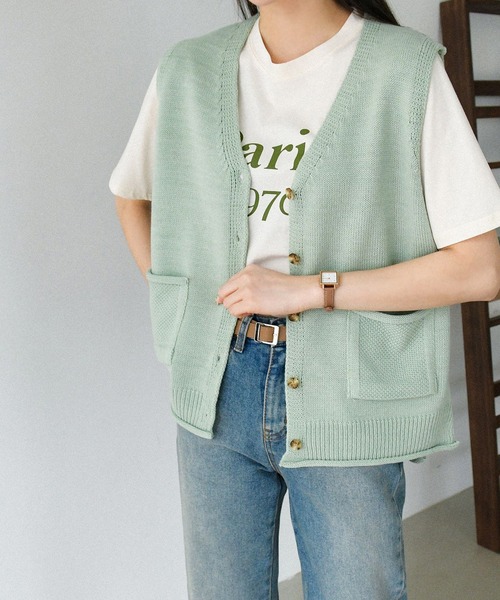 fd style(エフディ スタイル)の「【Chuzchuz】ポケットVネックベスト(ベスト・レディース・ネイビー/ピンク/アイボリー/ミント・FREE)」の11枚目の写真