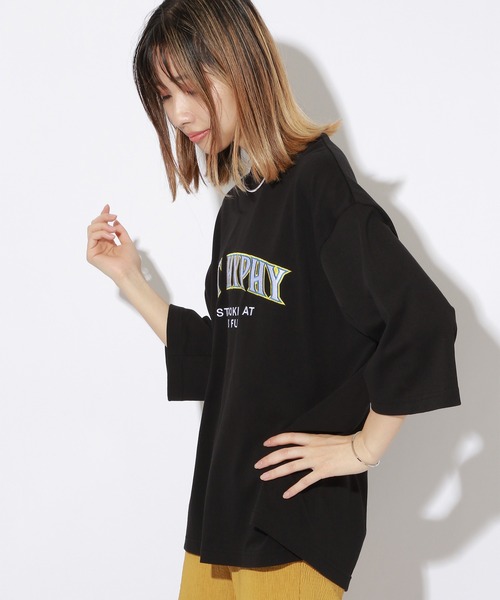 PBLIM（ページボーイリム）の「【PAGEBOYLIM】シシュウロゴビックT（Tシャツ/カットソー・レディース・チャコールグレー/ブラック/オレンジ・MEDIUM/LARGE）」の5枚目の写真